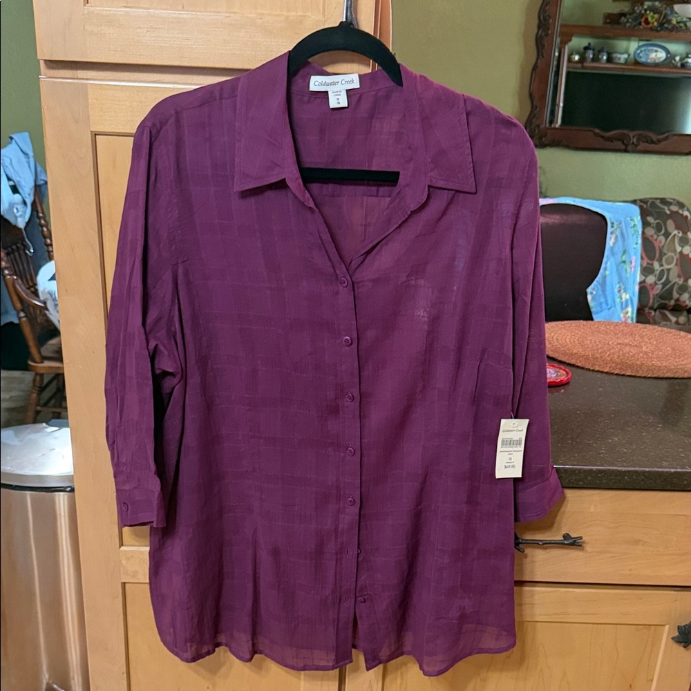 Coldwater Creek Women's Plum Button-Down Shirt new with tag